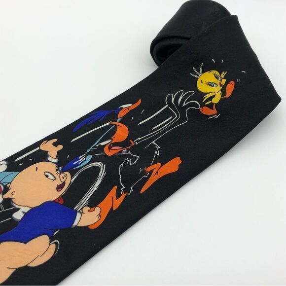 Looney Tunes Character Tie Bugs Bunny Tasmanian Devil Porky Pig Black - Picture 4 of 7